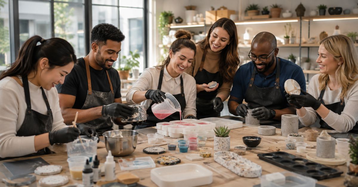 7 Team-Building Benefits of Jesmonite, Concrete and Resin Workshops - Concrete Everything