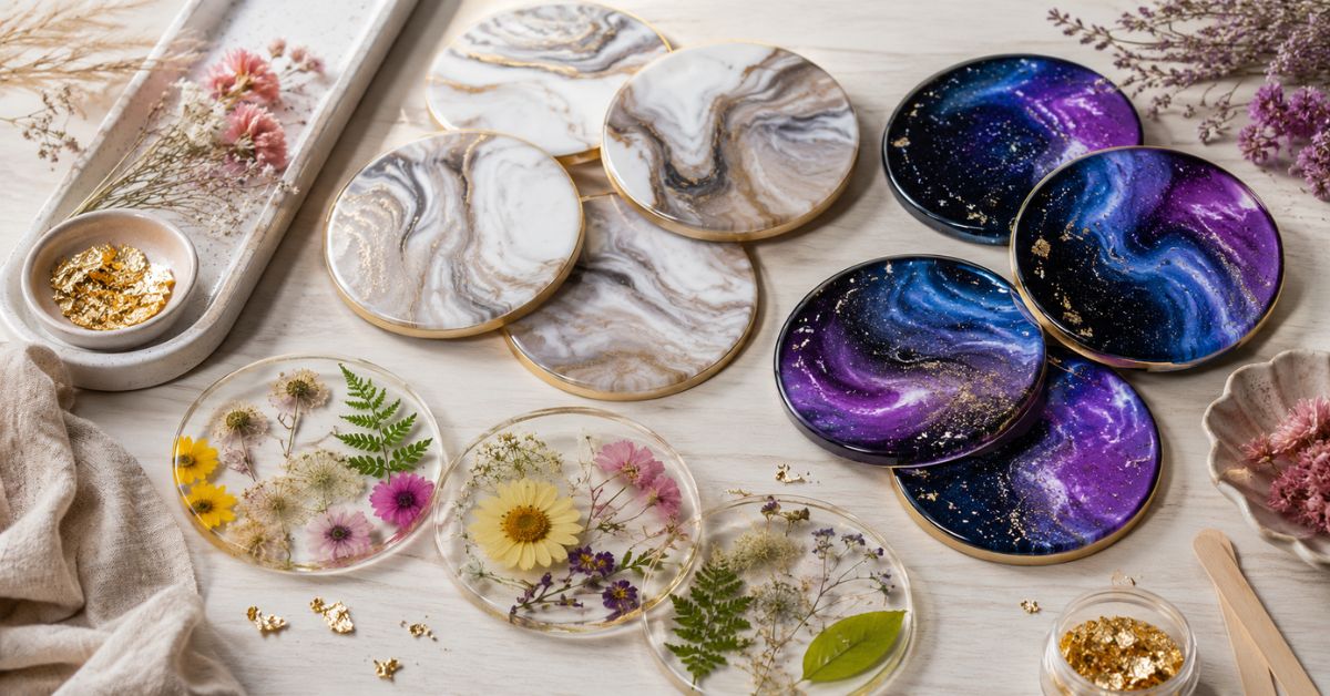 Epoxy Resin Coaster Ideas: Marble, Galaxy and Pressed-Flower Designs - Concrete Everything