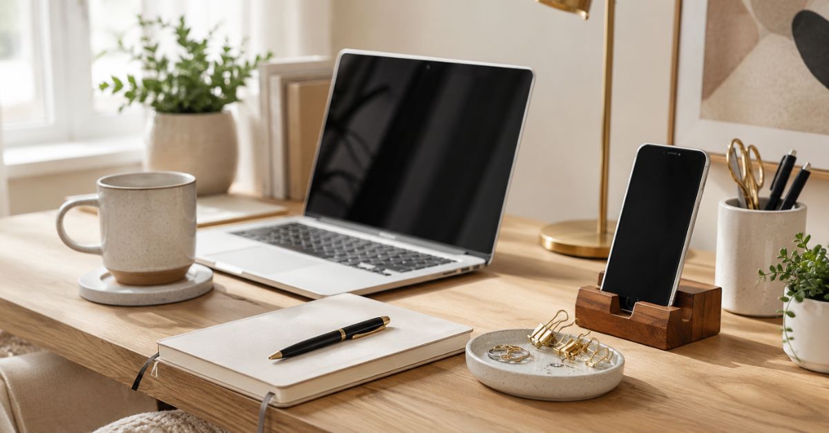 How to Organise Your Desk with Coasters, Trinket Trays and Phone Docks - Concrete Everything